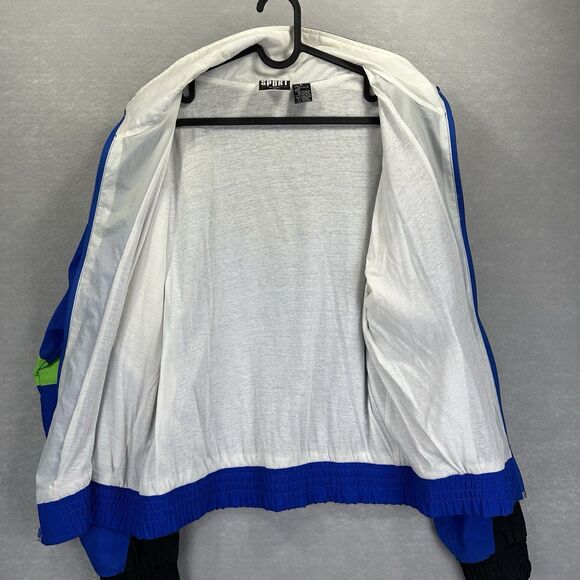 Vintage Spalding Jacket Mens Large Neon Blue Black White Windbreaker 90s Nylon - Picture 6 of 13